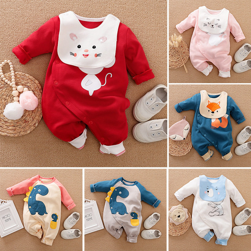 Baby Autumn Clothes Ins Baby Conjoined Clothing Net Red Full Moon Clothes 0-3-12 Month Small Children Long Sleeve Khaclothes Climbing Clothes