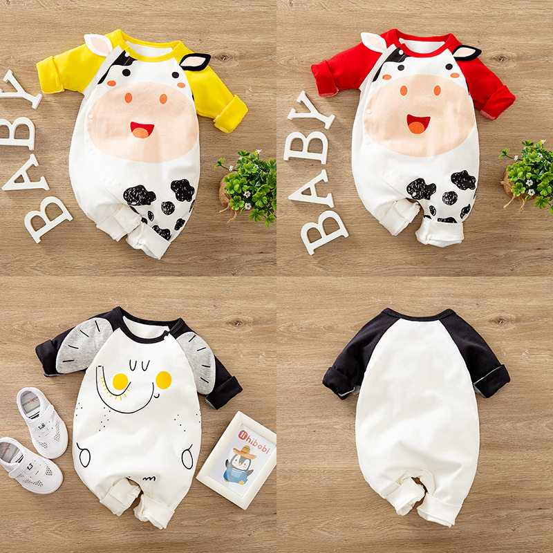 ins newborns dress new baby autumn dress long sleeves male and female baby pure cotton cute cartoon super cute climbing clothes