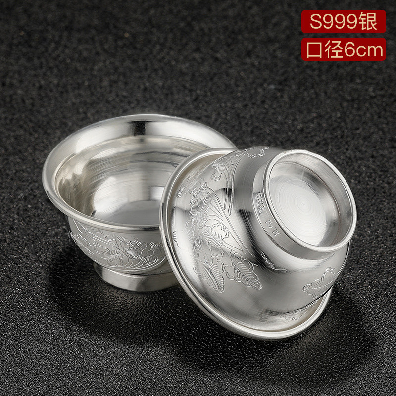 s999 silver water bowl carving pattern for Buddha water purification cup wine glass package 7 pieces for Buddha in front of the cup for Buddha supplies silver cup