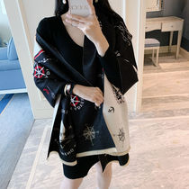 Korean version of autumn and winter warm jacquard wool shawl color double-sided cashmere thickened scarf female fashion wild cloak tide