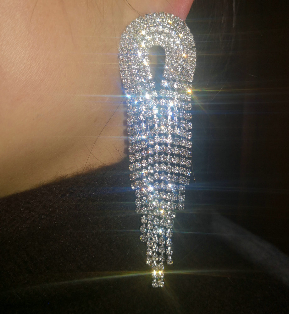 Fashion temperament Long version Stream suearrings Earrings Ear Clip Dinner 100 hitch Extravagant Hyperbolic Twinkle Nightclub Earrings