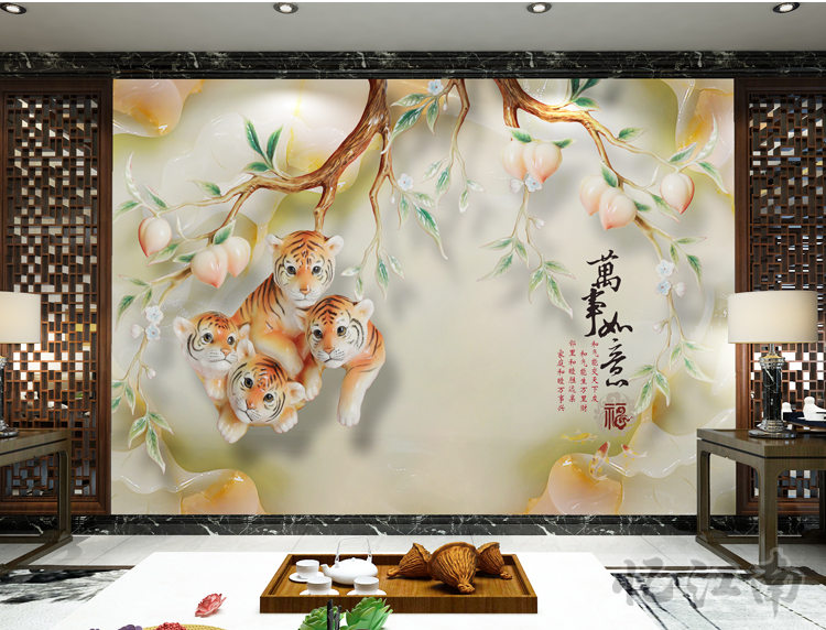 tivi sony bravia Phòng khách phong cách Trung Quốc TV nền tường tranh trang trí hoa mẫu đơn phong phú 3D stereo tường sticker tự dính bức tranh tường - TV giá tivi samsung 65 inch