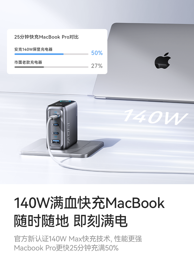 [Innovative Ai Screen Display] Anker 140W Gan Charger Compatible with Apple 17 Pro Max, Fast Charging for Mobile Phones, 15 Macbook, Tablets, and Laptops, Universal