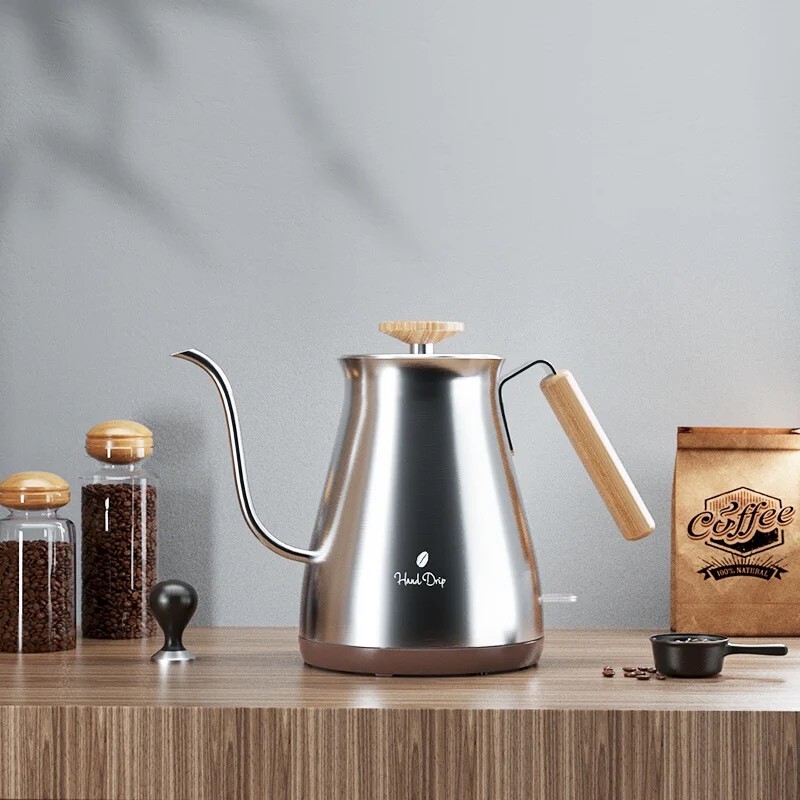 Xizhe Imported Stainless Steel Coffee Pot Electric Kettle Retro Simple Long Spout Narrow Mouth Household Tea Brewing Hand-Pour Kettle