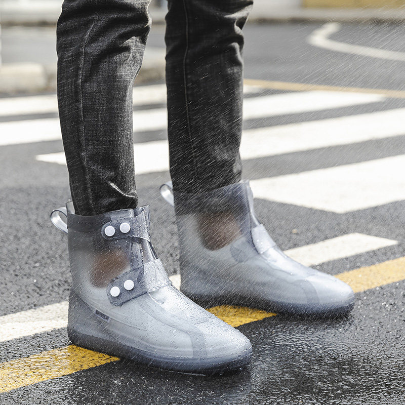 Fashion minimalist waterproof anti-slip silicone adult thickened non-disposable mid-cylinder men's rain shoe cover rain shoe cover