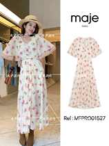 maje French V-neck floral skirt lotus leaf sleeve waist long dress dress 21 summer new MFPRO01527