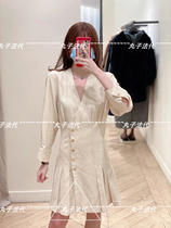 SANDRO linen mixed V-neck cross pleated skirt dress 21 spring summer womens SFPRO01745