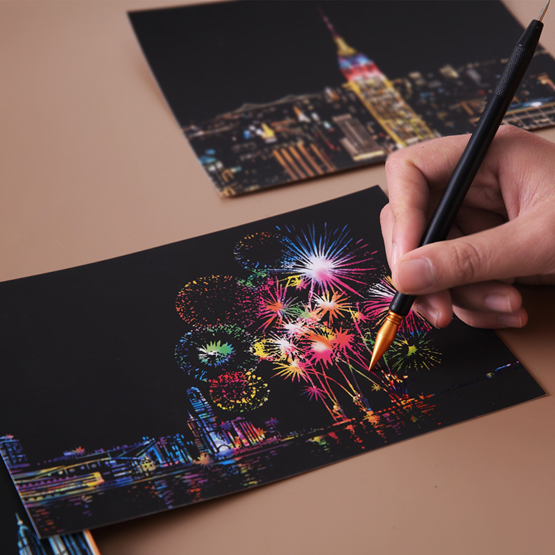 A5 postcard night view scrapbook creative handmade DIY making world famous city night scene scraping and drawing gifts-Taobao