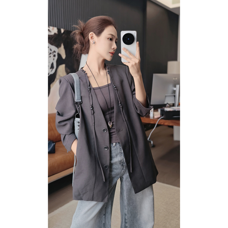 Meiyang Melbourne New Chinese Style Blazer Collarless Knot Commuter Casual Suit A1014