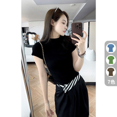 Футболка 美洋meiyang 卡戴珊辣妹t恤 气质小高领修身短款上衣 Beautiful Ocean