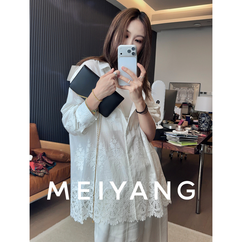 Meiyang Floral Lace Shirt Romantic Hollow Texture Lapel Buttoned Long Sleeve Shirt A1211 Meiyang Floral Lace Shirt Romantic Hollow Texture Lapel Buttoned Long Sleeve Shirt A1211