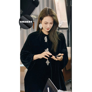 Meiyang[In Stock]Glazed Velvet Jacket with Silk* Thermal Lining | New Chinese Style Hand-Sewn Rhinestones