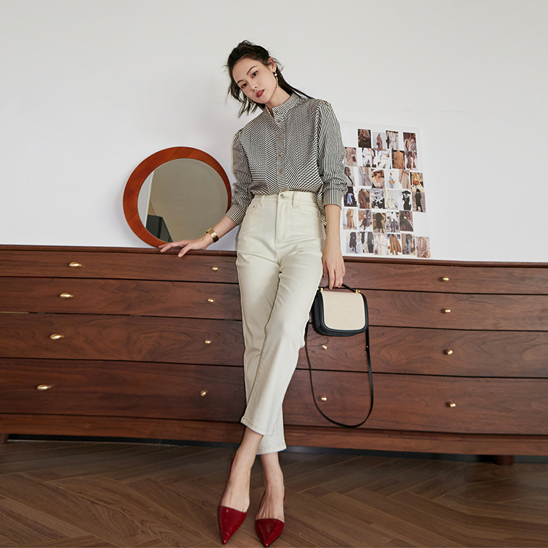 Meiyang Meiyang - a sugar jeans high waist and recreational high white trousers