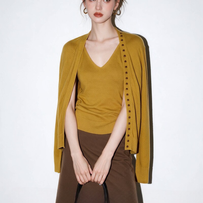 2026 Autumn Mature Intellectual Style Ginger Yellow Knit Sweater High-Waisted Skirt Super Trendy Niche Non-Replicated Set