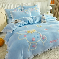 Мультяшные бархатные джинсы с начесом, флисовый комплект, удерживающий тепло бархатный пододеяльник, электрическая детская бархатная простыня, 4 предмета