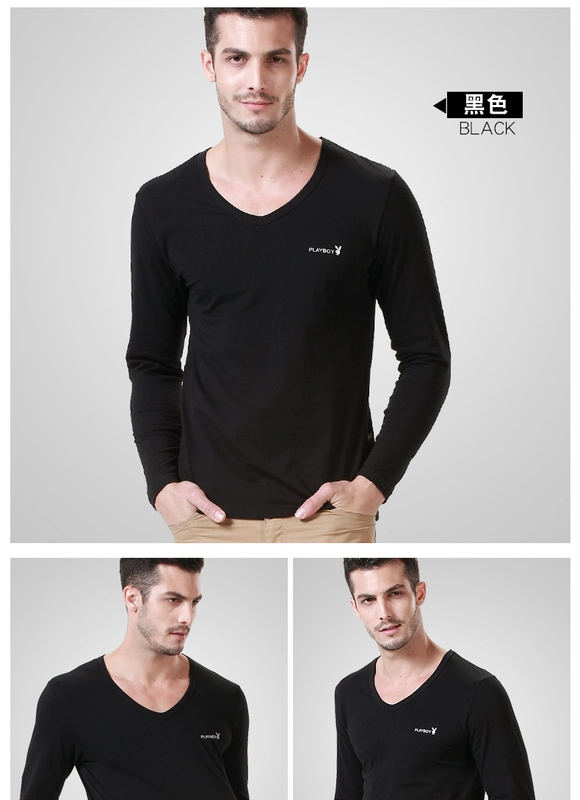 Playboy Men Winter Winter Đồ lót ấm áp Cotton Một mảnh Cotton trung niên Áo len mùa thu Top mặc