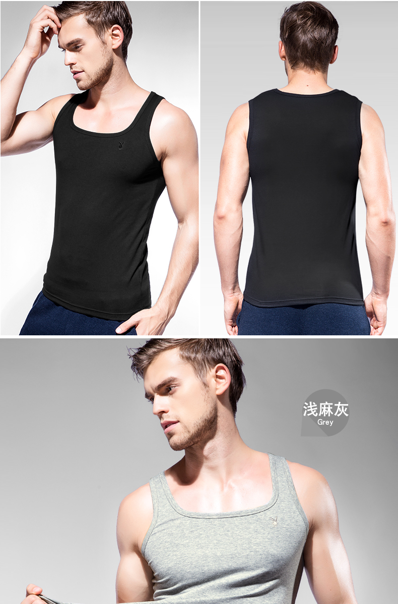 Playboy mùa hè mỏng đáy quần vest nam cotton bó sát tập thể dục cổ vuông vest phiên bản Hàn Quốc của thủy triều áo gym