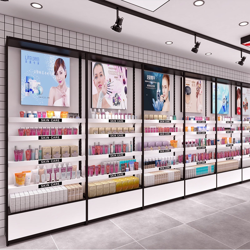 Simple modern cosmetics display cabinet beauty salon display multi-functional cabinet commercial shelf back cabinet iron wood grain paint