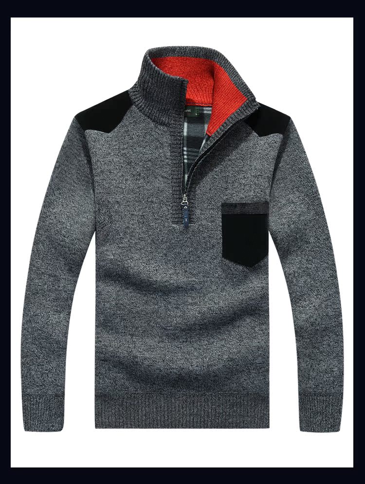 Áo len mùa thu và mùa đông áo len nam cổ áo nam và nhung dày nửa cổ áo dây kéo áo len cashmere ao khoac nam