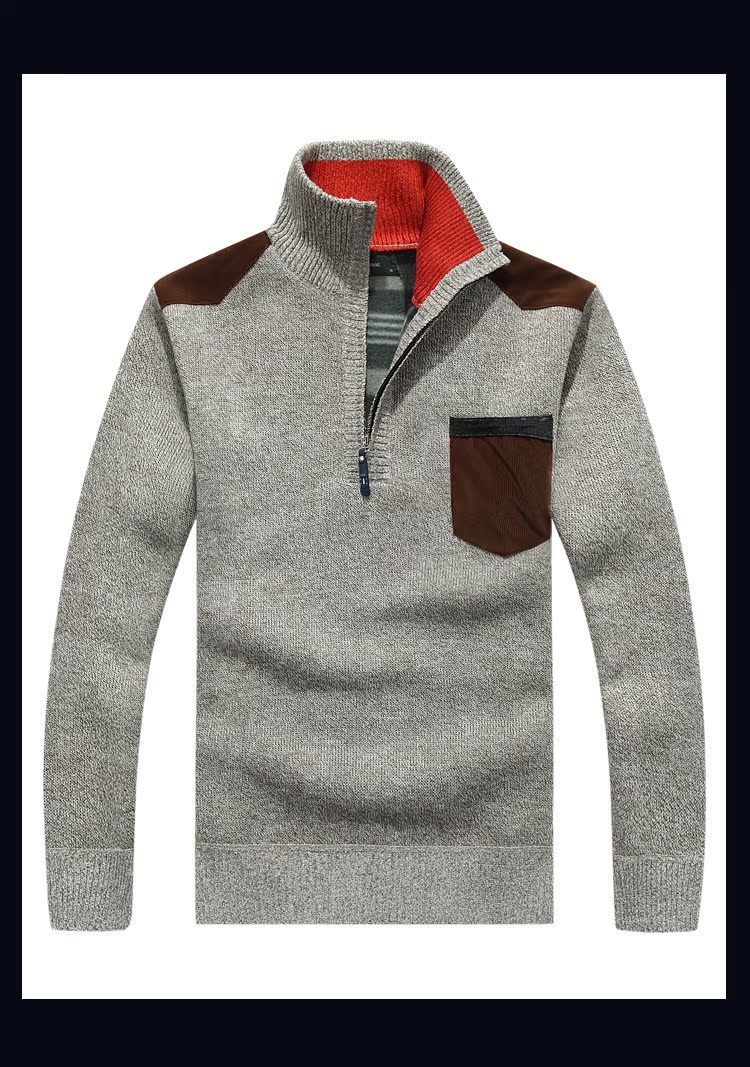 Áo len mùa thu và mùa đông áo len nam cổ áo nam và nhung dày nửa cổ áo dây kéo áo len cashmere ao khoac nam