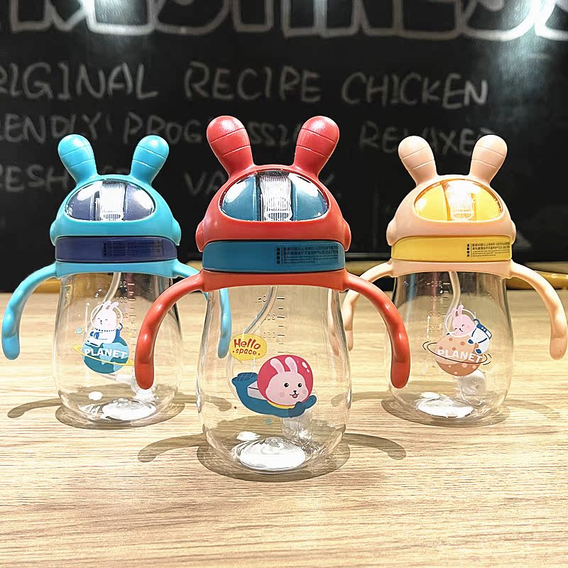 Baby school Drinking cup baby bottle Children plastic water glasses Primary pupils Portable Straw Cup Kindergarten Adorable Cups