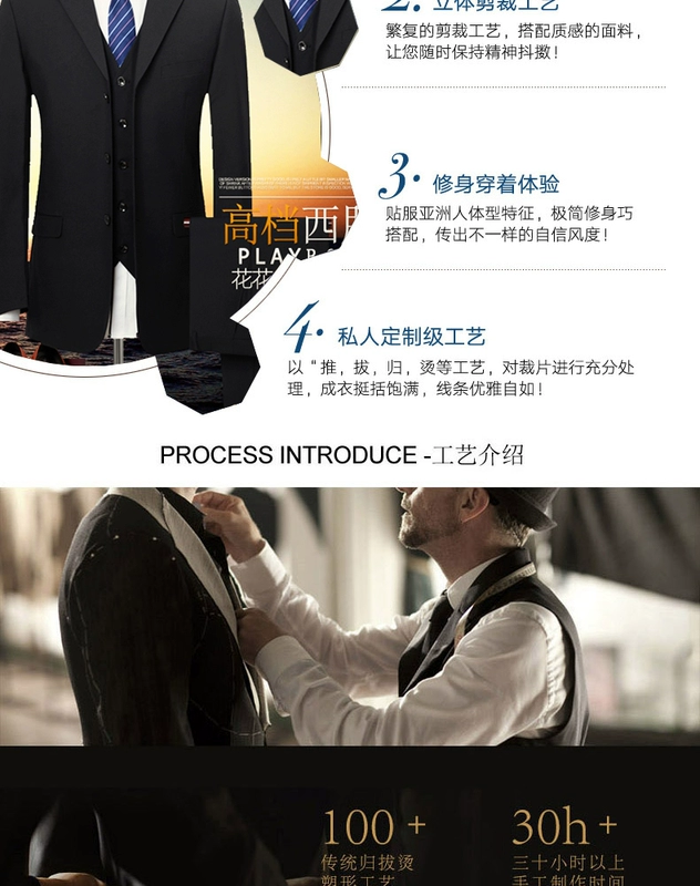 Bộ đồ vest Playboy nam 3 mảnh phù hợp với Slim kinh doanh chuyên nghiệp phù hợp với phù hợp nhất người đàn ông chú rể váy cưới