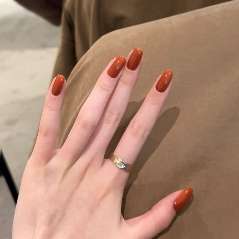 Autumn and Winter Solid Color Handmade Short Nails Pumpkin Color Rose Red Caramel Black Pink White Complexion-Enhancing Simple Nail Stickers