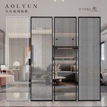 Wired tempered glass entrance screen bathroom partition double-layer laminated art glass sliding door customization