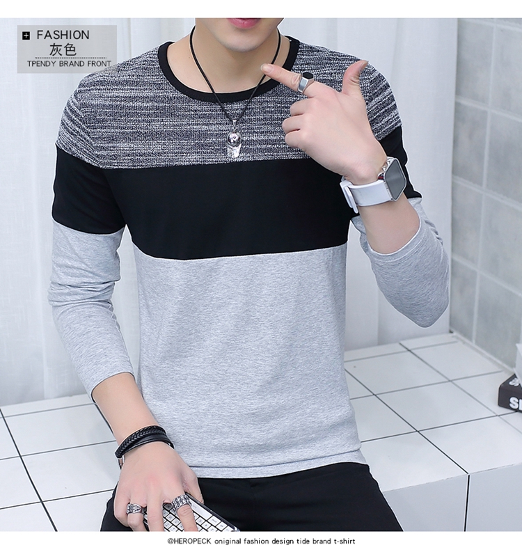 Áo thun dài tay cotton nam cổ tròn áo len trẻ em Hàn Quốc áo sơ mi nam mùa thu áo sơ mi mùa xuân và mùa thu mặc mỏng áo unisex form rộng