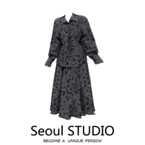 Retro Design Sense Shirt Suit Woman High Waist Display Slim Half Body Dress Two Sets Autumn Spring 2022