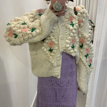 2021 winter and autumn new Korean retro lazy embroidery warm loose outer wear knitted cardigan sweater womens coat