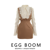 Elegant Palace Tints Wind Long Sleeves Shirt Lotus Leaf Side Braces Skirt Suit Women 2022 new fall