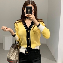 2021 autumn and winter New Korean lazy wind loose V-neck knitted cardigan sweater coat womens coat