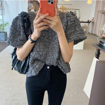 2021 winter and autumn new Korean temperament round neck lantern short sleeve bubble doll shirt T-shirt womens coat loose tide tide