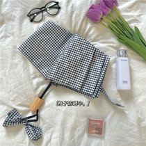 Korean wind ins Small fresh Japanese plaid temperament summer rain dual-use vinyl sunscreen foldable portable umbrella