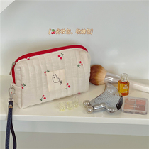 Korean ins wind small fresh vintage cherry cotton cute cosmetic bag Cosmetics storage bag handbag portable