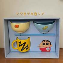 Give back Japanese cartoon cute small new tableware set ceramic bowl mug chopsticks combination gift box Commemorative