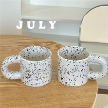 Fat cup ins simple design hand pinch vintage splashing ink casual ceramic mug Milk cup Breakfast cup Water cup
