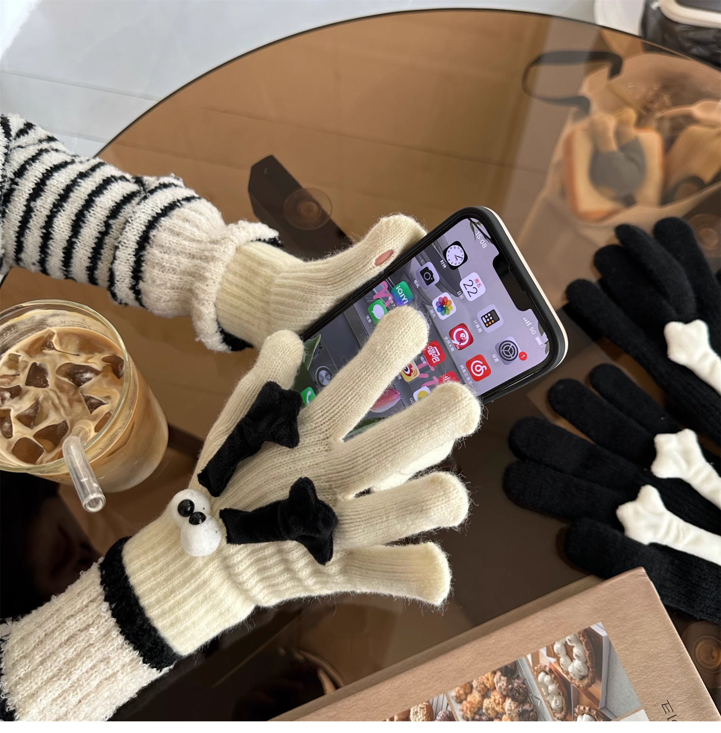 Gants à cinq doigts tricotés épais, mignons et amusants, haute beauté, pour Couples, automne et hiver_voghion.com