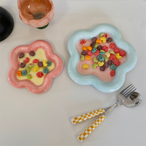 Korean wind ins cream girl heart cute star ceramic plate chubby dessert plate fruit salad plate dinner plate