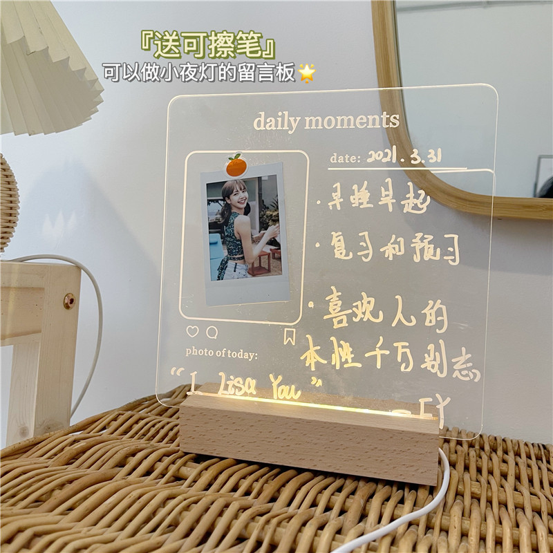 Korea ins transparent acrylic will shine a message board Tablet Writing Memo Small Night Light Room Decoration