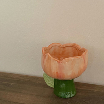 ins Wind hand-painted Tulip ceramic vase cute succulent plant potted girl heart desktop storage barrel Pen Holder