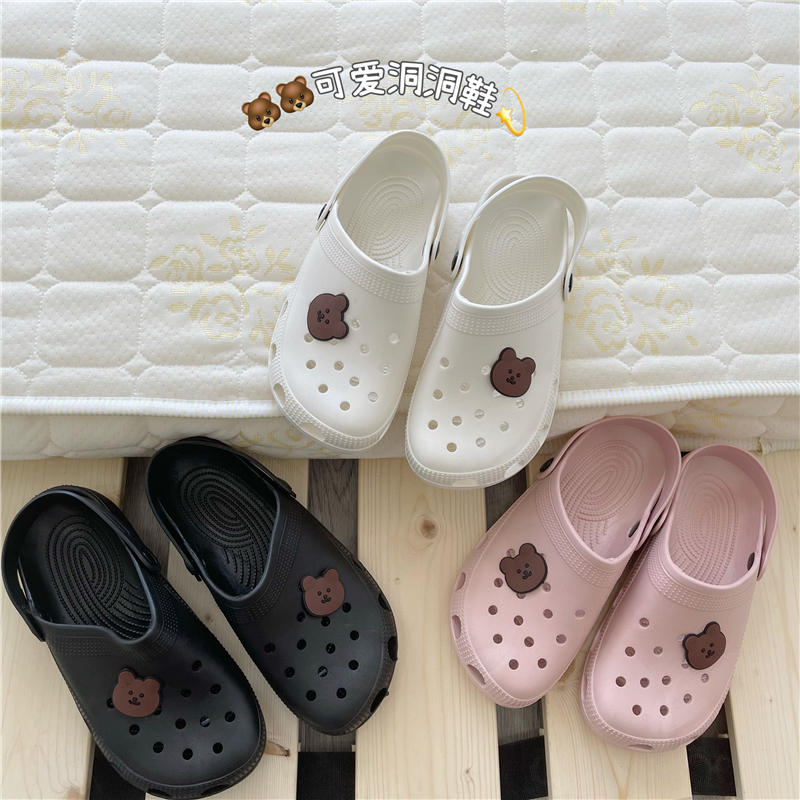 South Korea Ins Cute Little Bear Summer Baotou Slippers Non-slip Soft Bottom Indoor Outside Slippers Breathable Dongle Shoes Lovers
