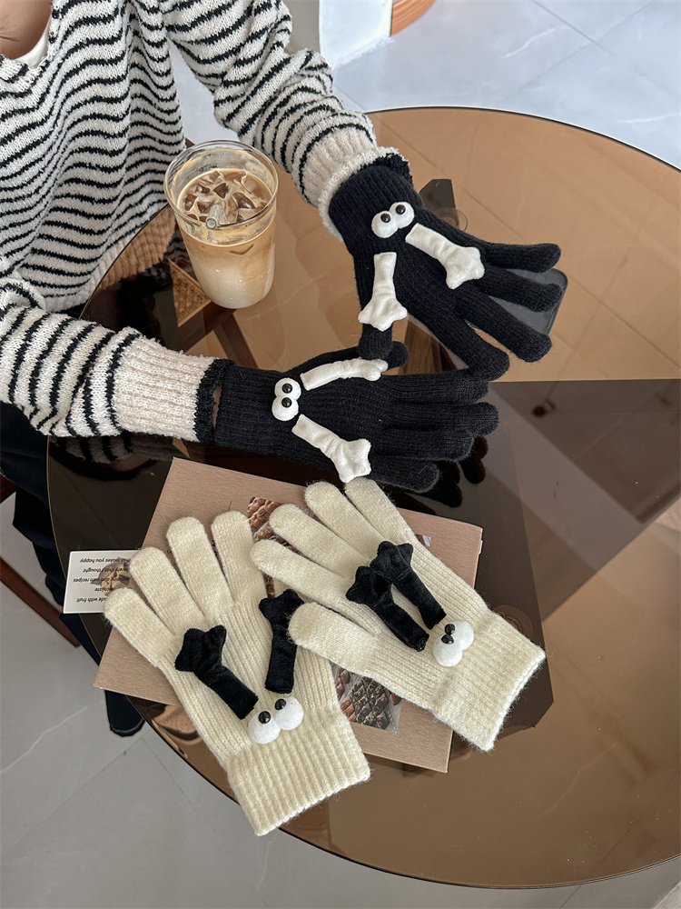 Gants à cinq doigts tricotés épais, mignons et amusants, haute beauté, pour Couples, automne et hiver_voghion.com