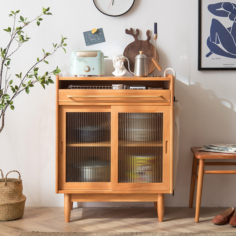 Nordic style dining cabinet all solid wood modern minimalist living room tea cabinet integrated against the wall Japanese locker