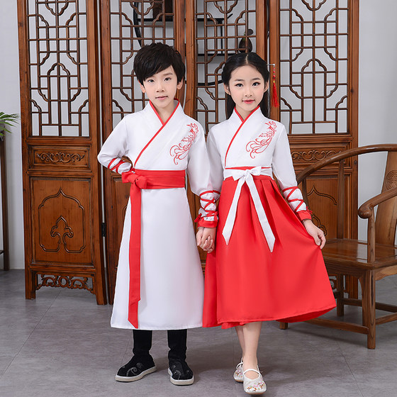 Children's Hanfu, girls' ancient costumes, boys' Hanfu, Chinese school uniforms, book children's three-character sutra performance costumes, disciples' performance costumes