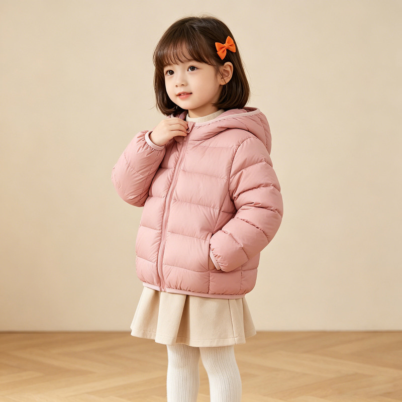 Children's down Jacket New Style for Girls and Boys, Lightweight Short Hooded White Duck down Warm Coat for Autumn and Winter