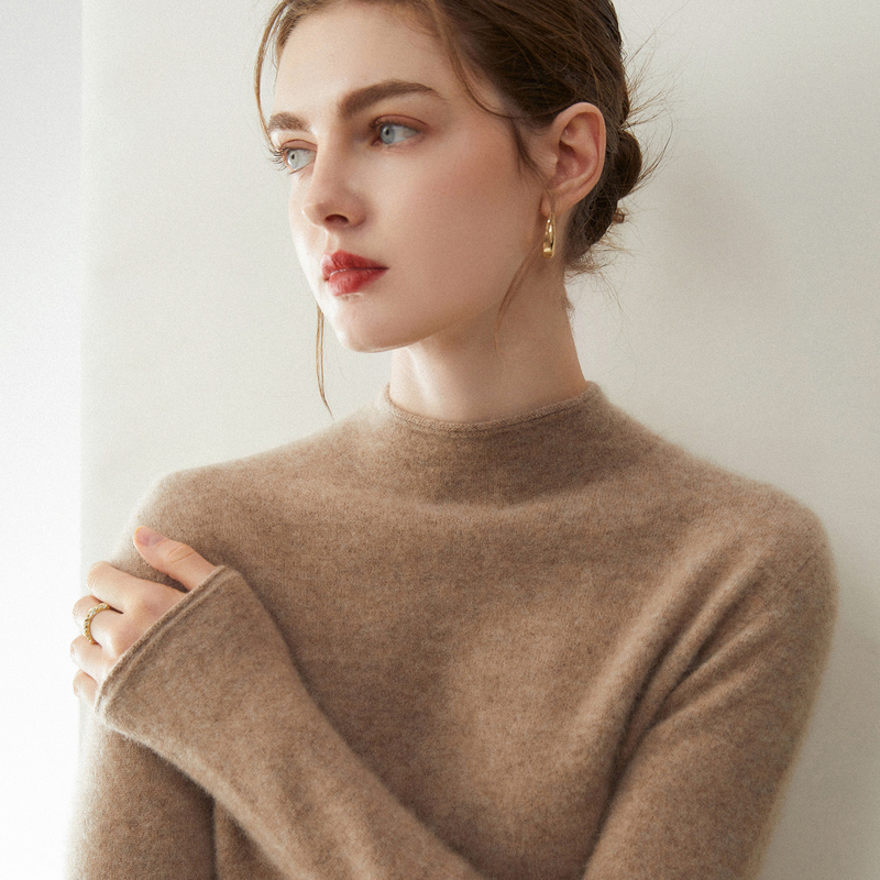 100% Pure Cashmere Sweater for Women, Rolled Edge, Half Turtleneck, Inner Layer for Autumn and Winter, Knitted Baby Cashmere Sweater, Base Layer 100% Pure Cashmere Sweater for Women, Rolled Edge, Half Turtleneck, Inner Layer for Autumn and Winter, Knitted Baby Cashmere Sweater, Base Layer