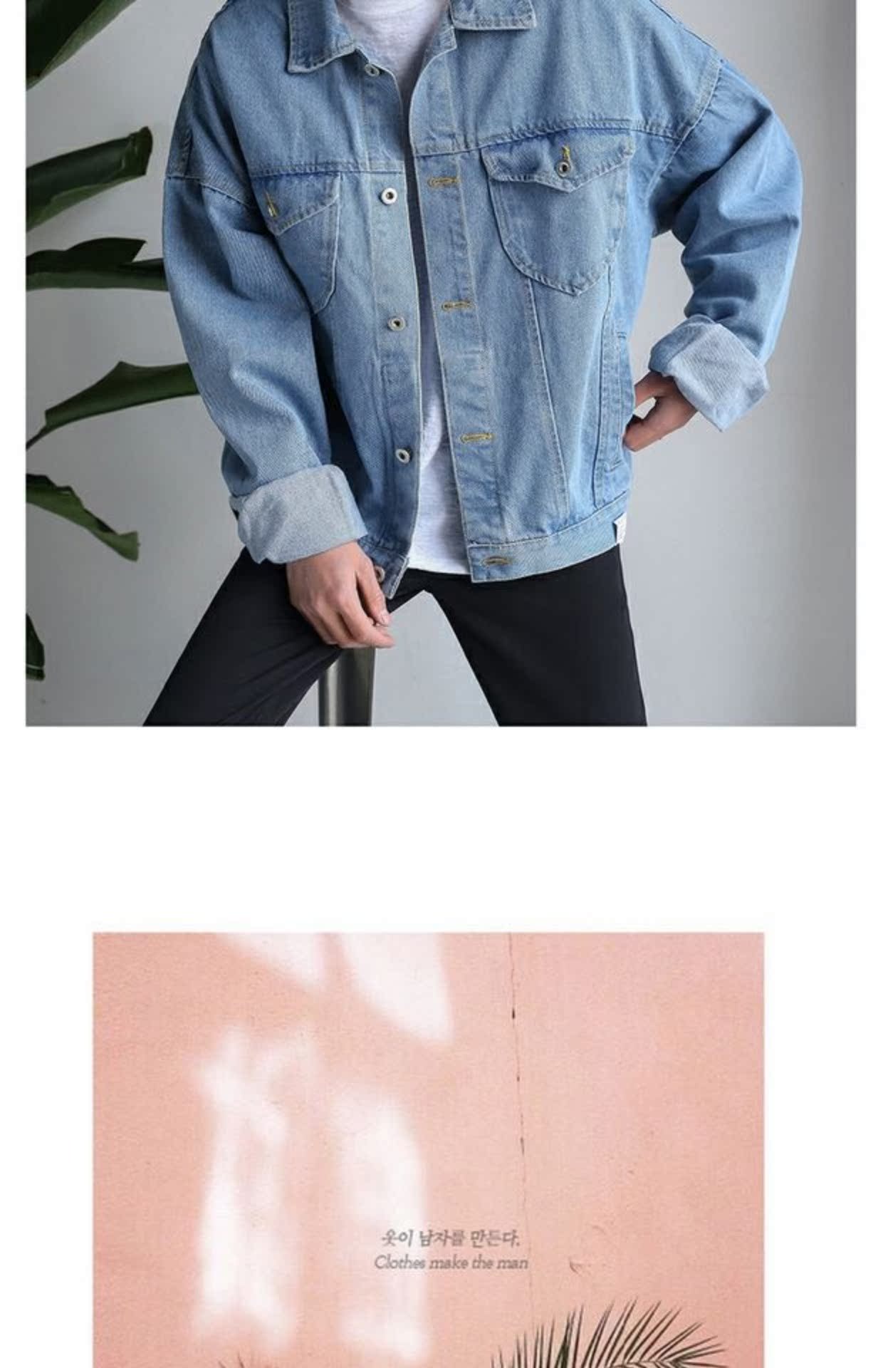 Mùa xuân và mùa thu áo khoác denim đẹp trai nam phiên bản Hàn Quốc của xu hướng áo khoác lửng nữ sinh hoang dã áo