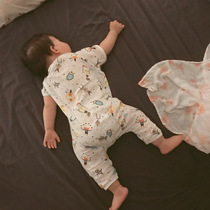 Soft gauze childrens sleeping bag one-piece pajamas men and women baby summer sleeping bag short-sleeved split-leg baby anti-kick quilt